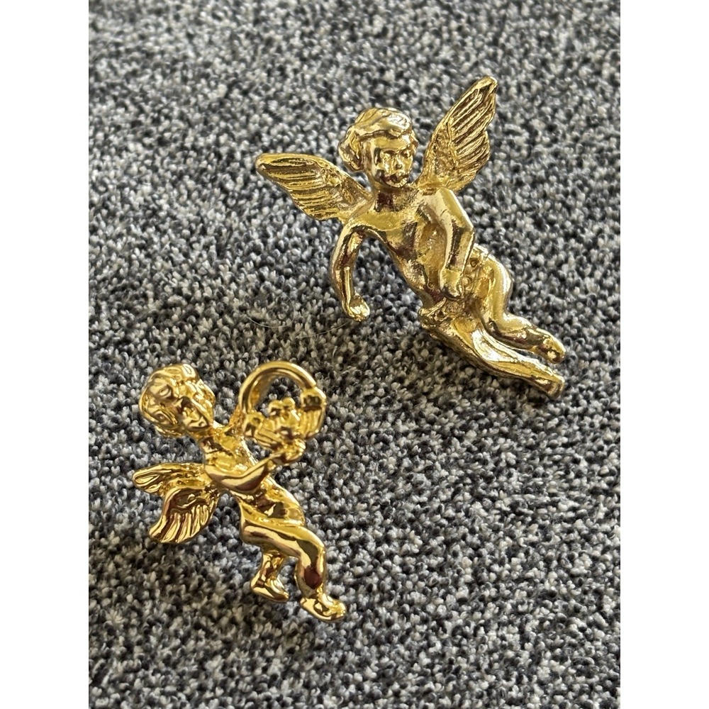 2 Gold Toned Angel Lapel Tack Pins